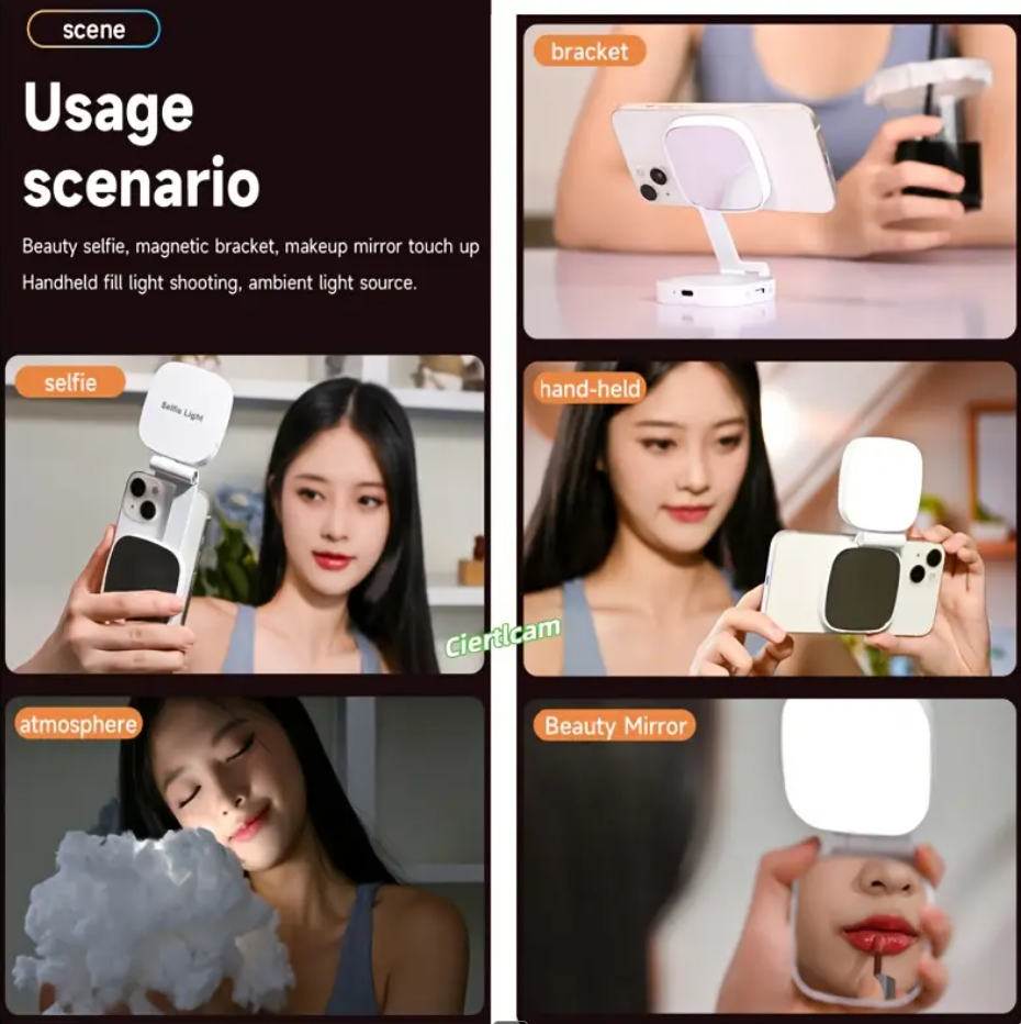 Phone fill light with makeup mirror
