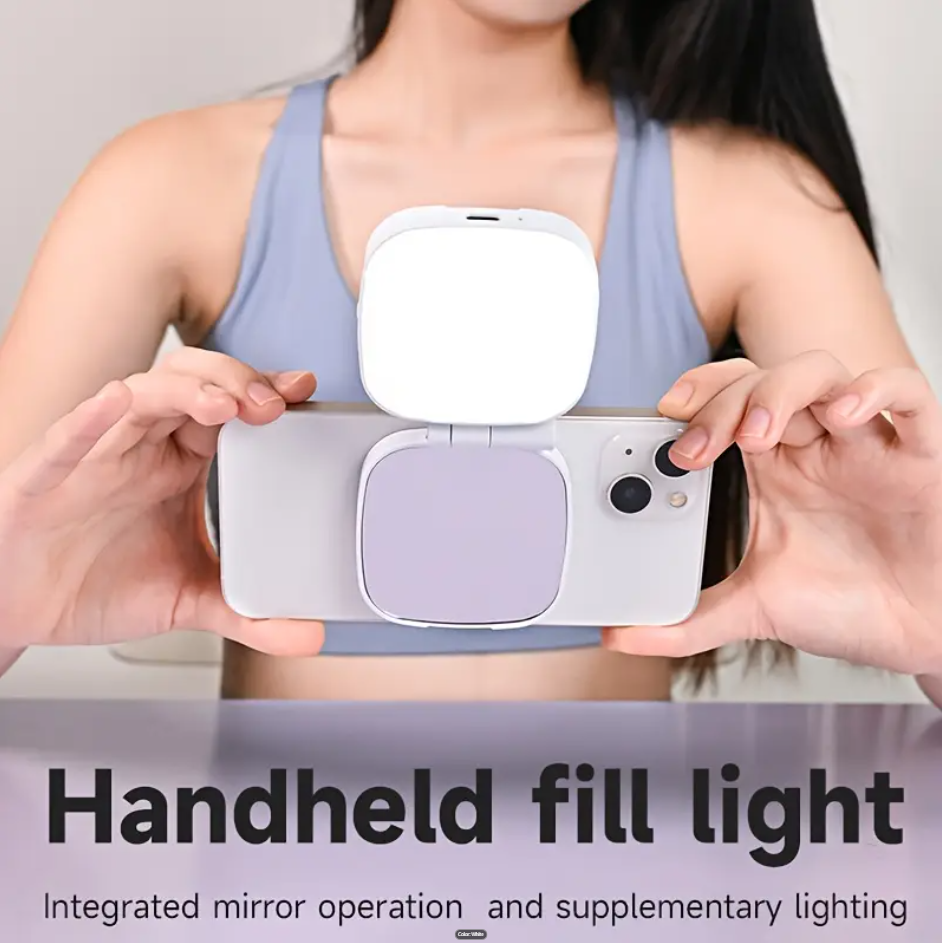 Phone fill light with makeup mirror